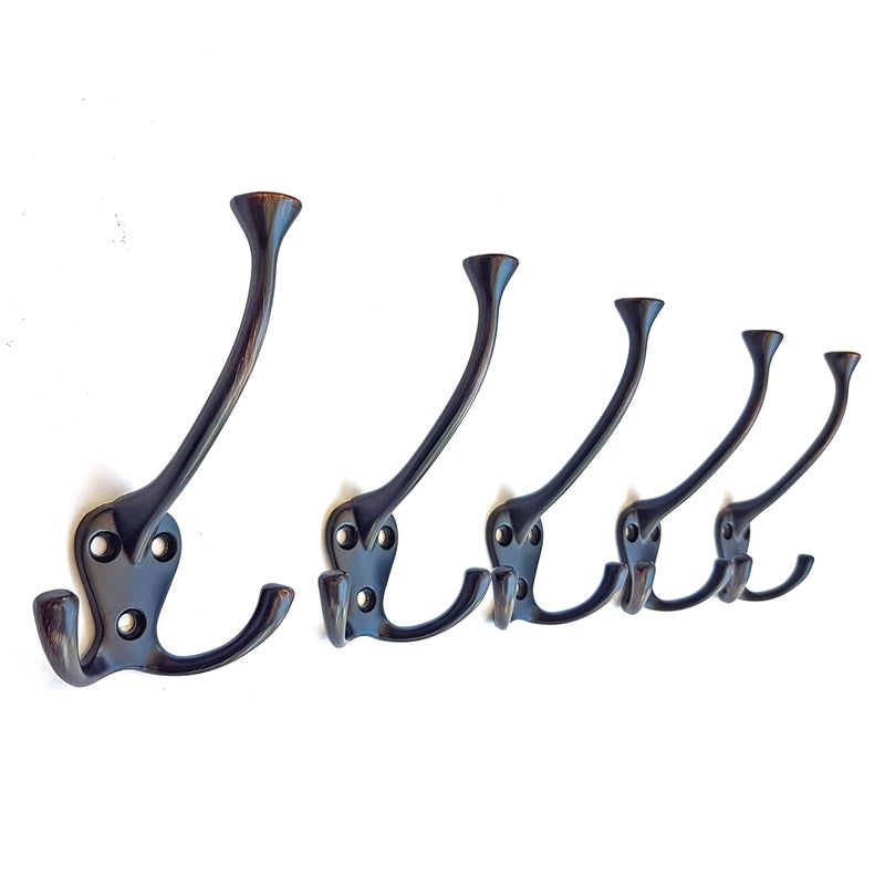 Ambipolar 5 Pack TriLeg Hook, Heavy Duty Big Triple Leg/Double Coat Hooks Base. Entryway Coat Hooks, Scarf and Jacket Hangers.Perfect Bath Towel Heavy Hooks (5 Pack, Oil Rubbed Bronze) - Image 1